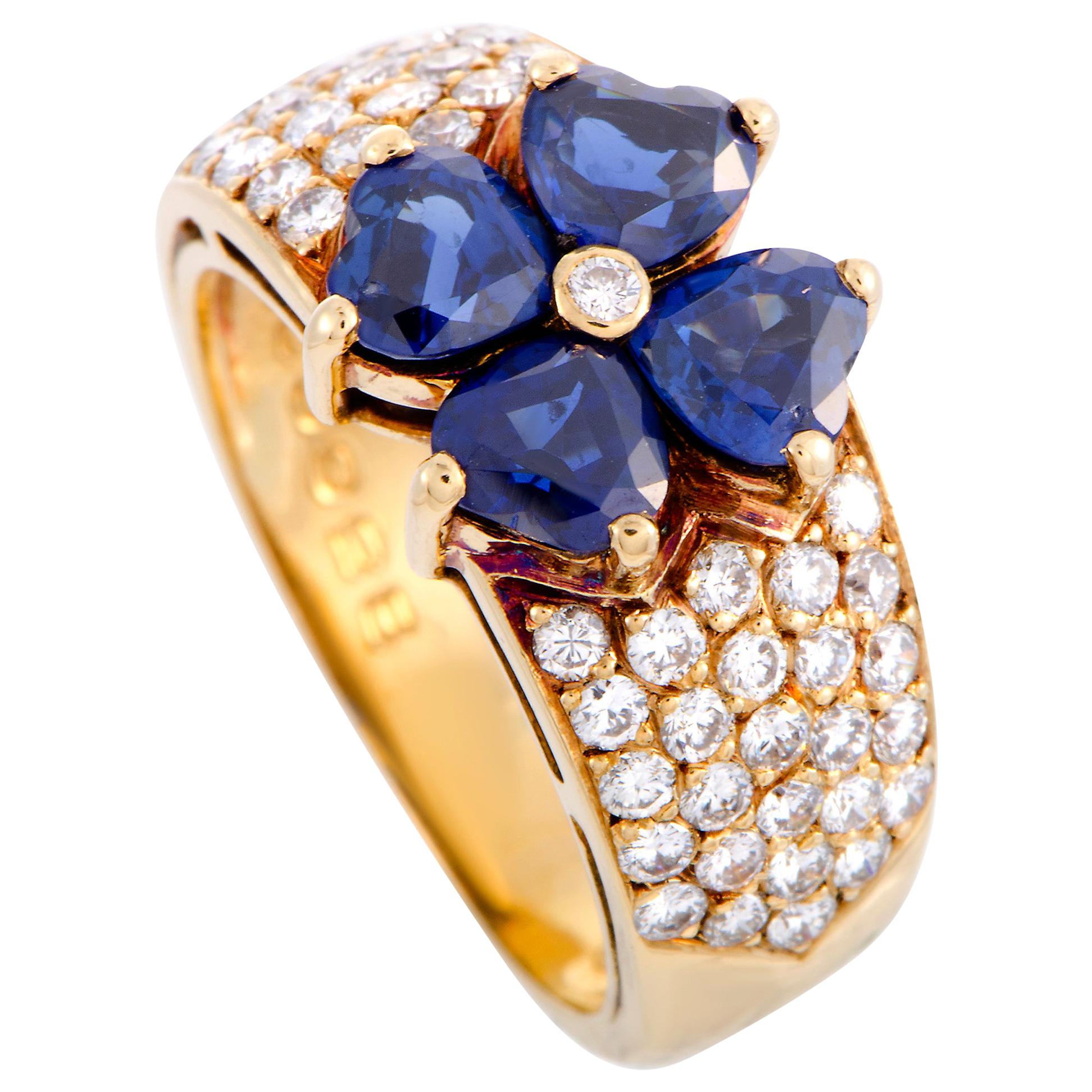 Van Cleef & Arpels Diamond and Sapphire Yellow Gold Flower Ring