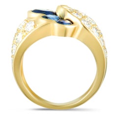 Van Cleef & Arpels Diamond and Sapphire Yellow Gold Wide Band Ring Size 6.25