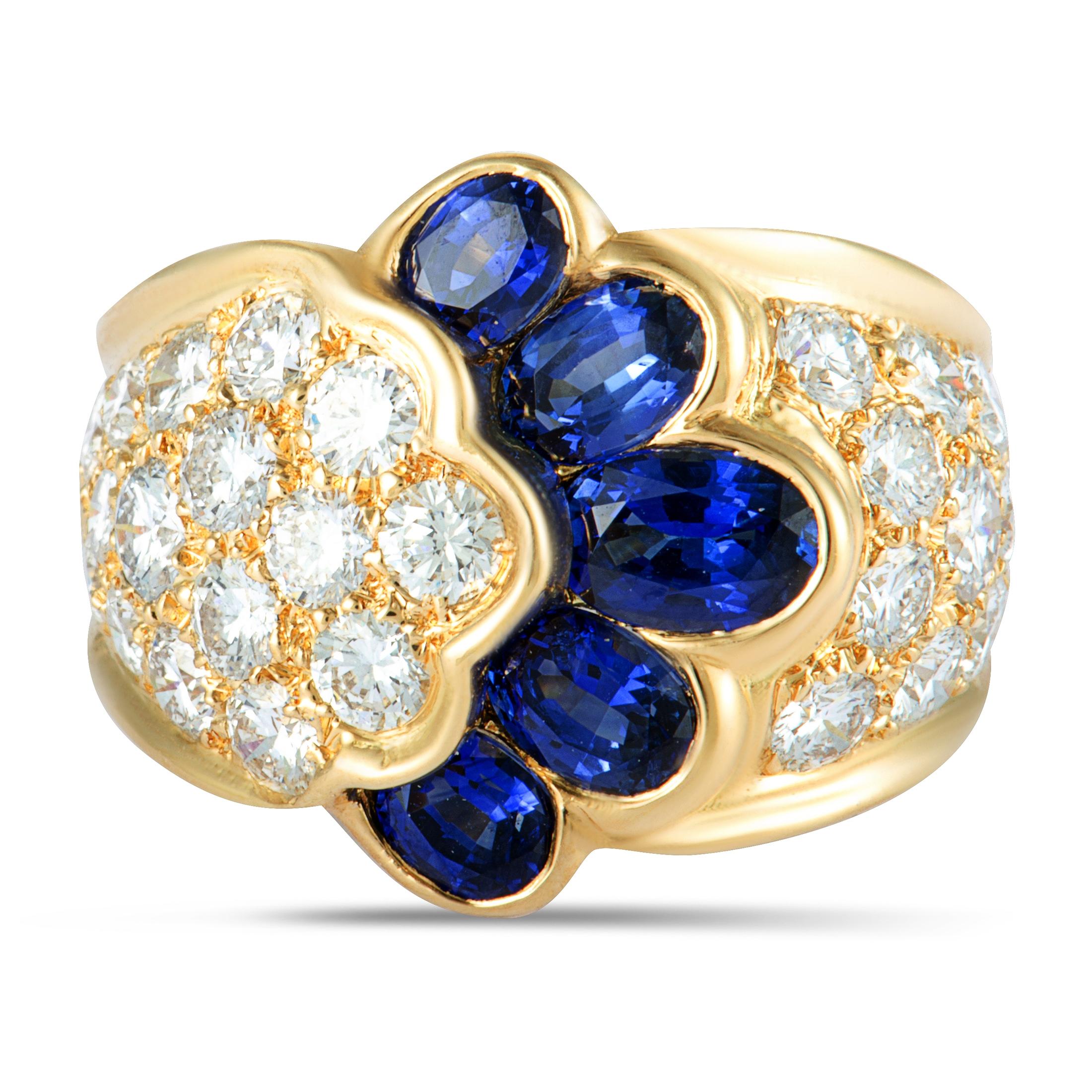 Van Cleef & Arpels Diamond and Sapphire Yellow Gold Wide Band Ring Size 6.25 1