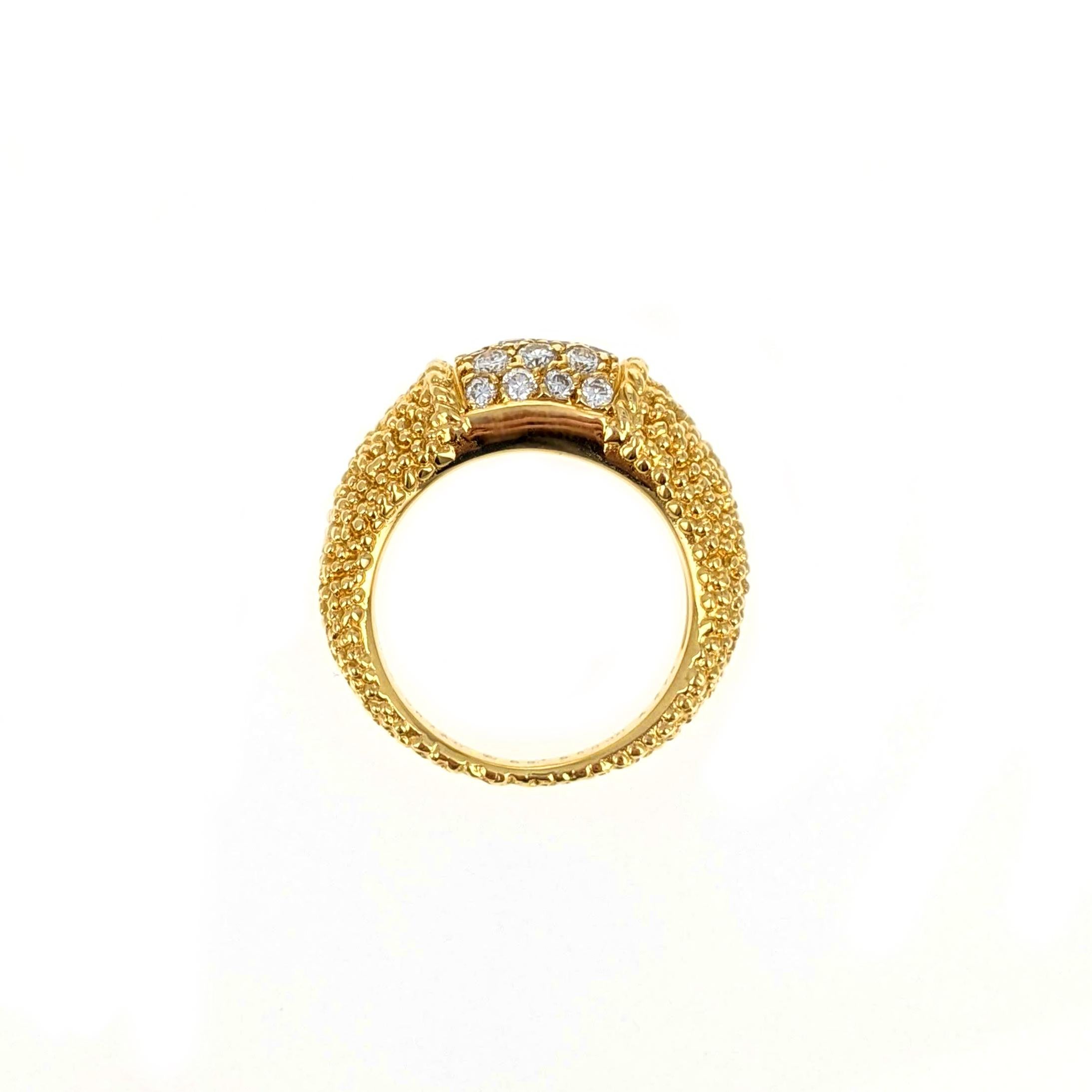 Round Cut Van Cleef & Arpels Diamond and Textured Gold 'Philippine' Ring