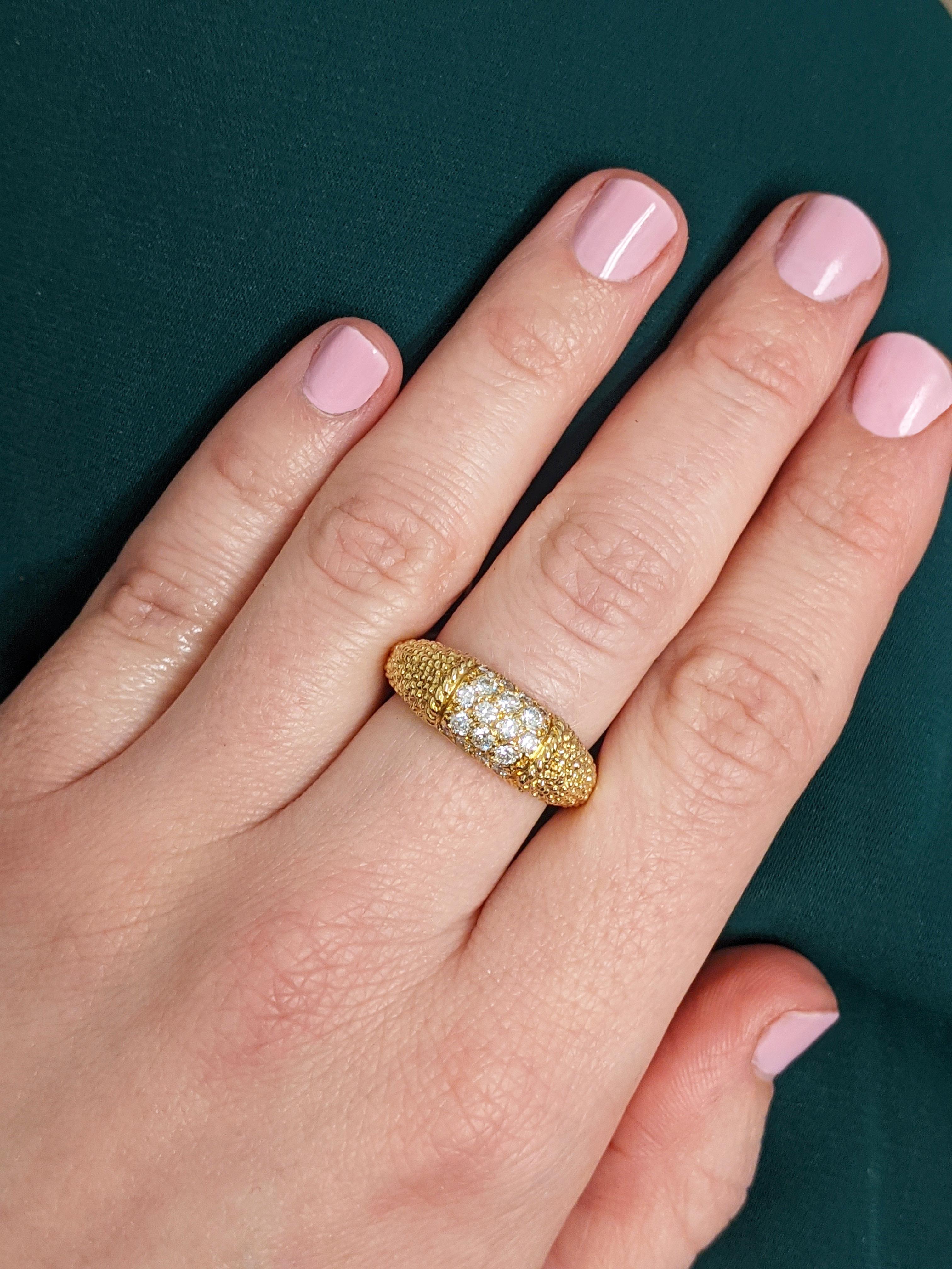 Women's or Men's Van Cleef & Arpels Diamond and Textured Gold 'Philippine' Ring