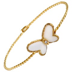 Van Cleef & Arpels Diamond and White Coral Yellow Gold Butterfly Bangle Bracelet