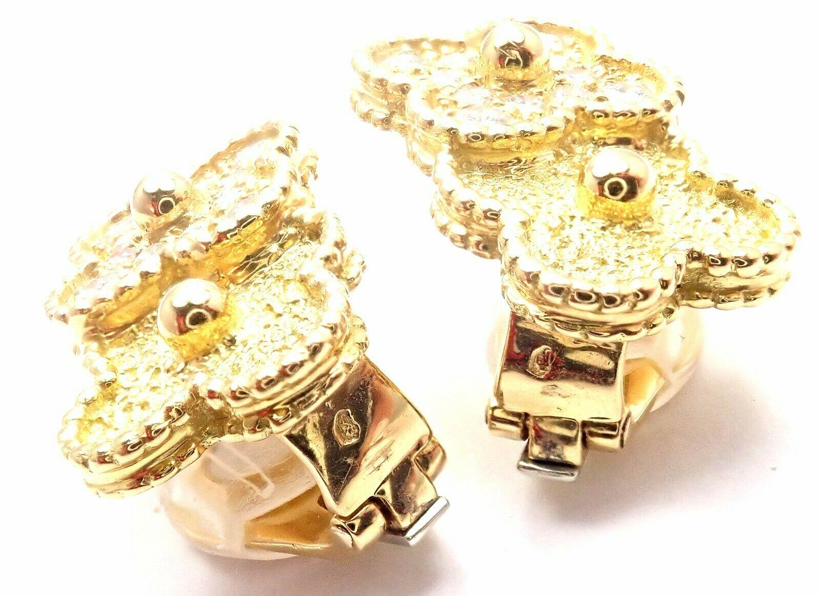 Brilliant Cut Van Cleef & Arpels Diamond and Yellow Gold Vintage Alhambra Earrings