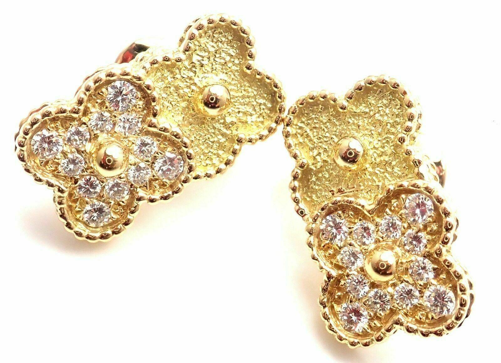 Van Cleef and Arpels Diamond and Yellow Gold Vintage Alhambra Earrings