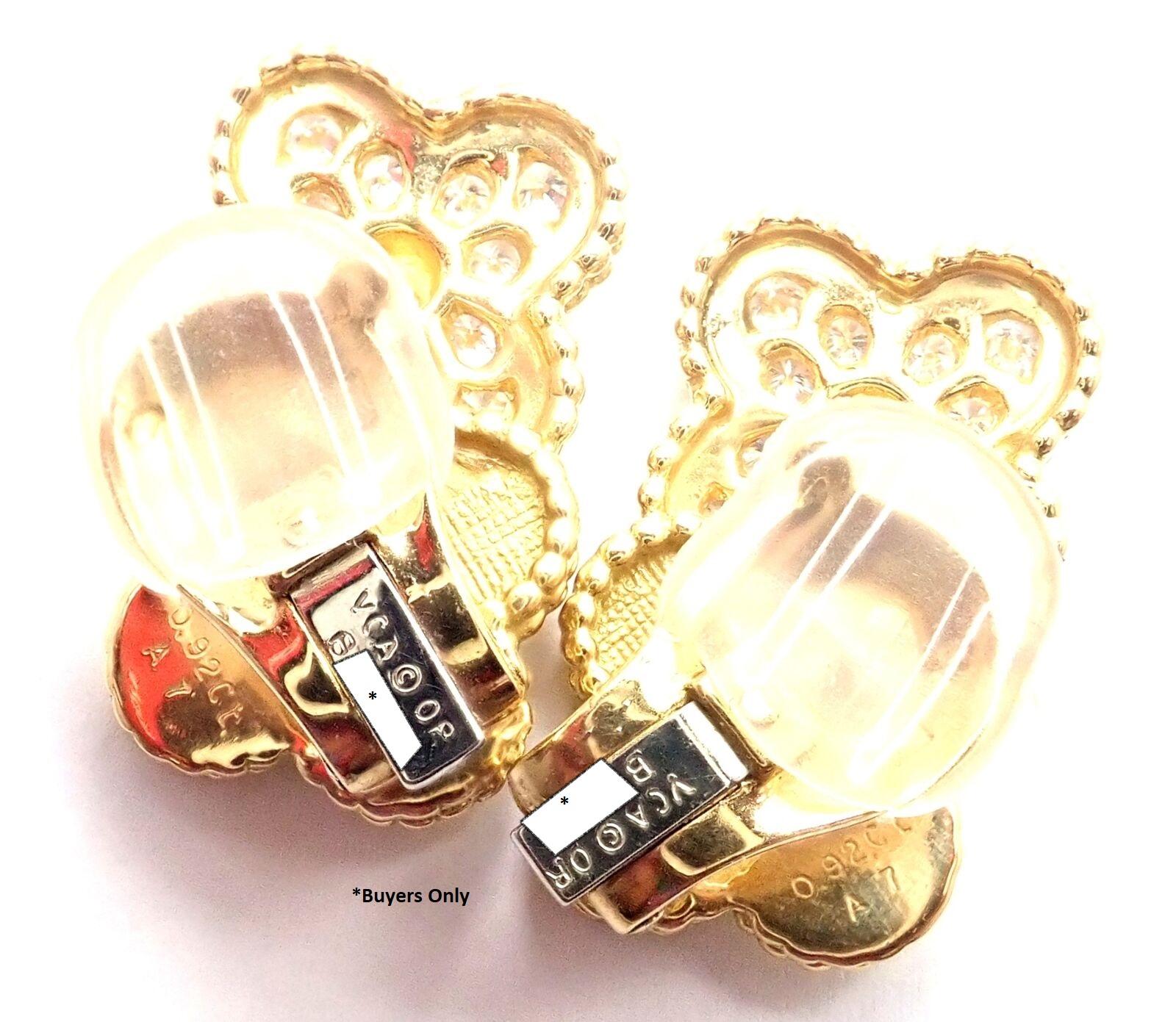 Women's or Men's Van Cleef & Arpels Diamond and Yellow Gold Vintage Alhambra Earrings