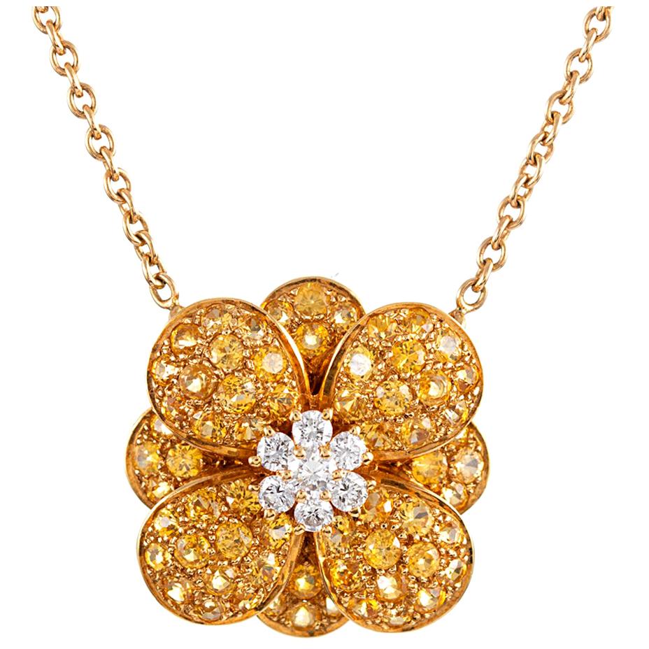 Van Cleef & Arpels Diamond and Yellow Sapphire Flower Pendant