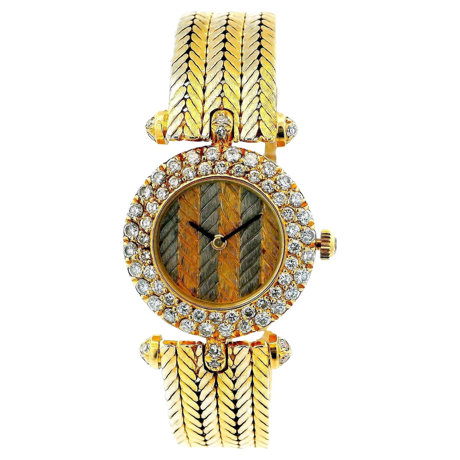 Van Cleef & Arpels Diamond Bezel Chevron Dial & 18K White & Yellow Gold Bracelet