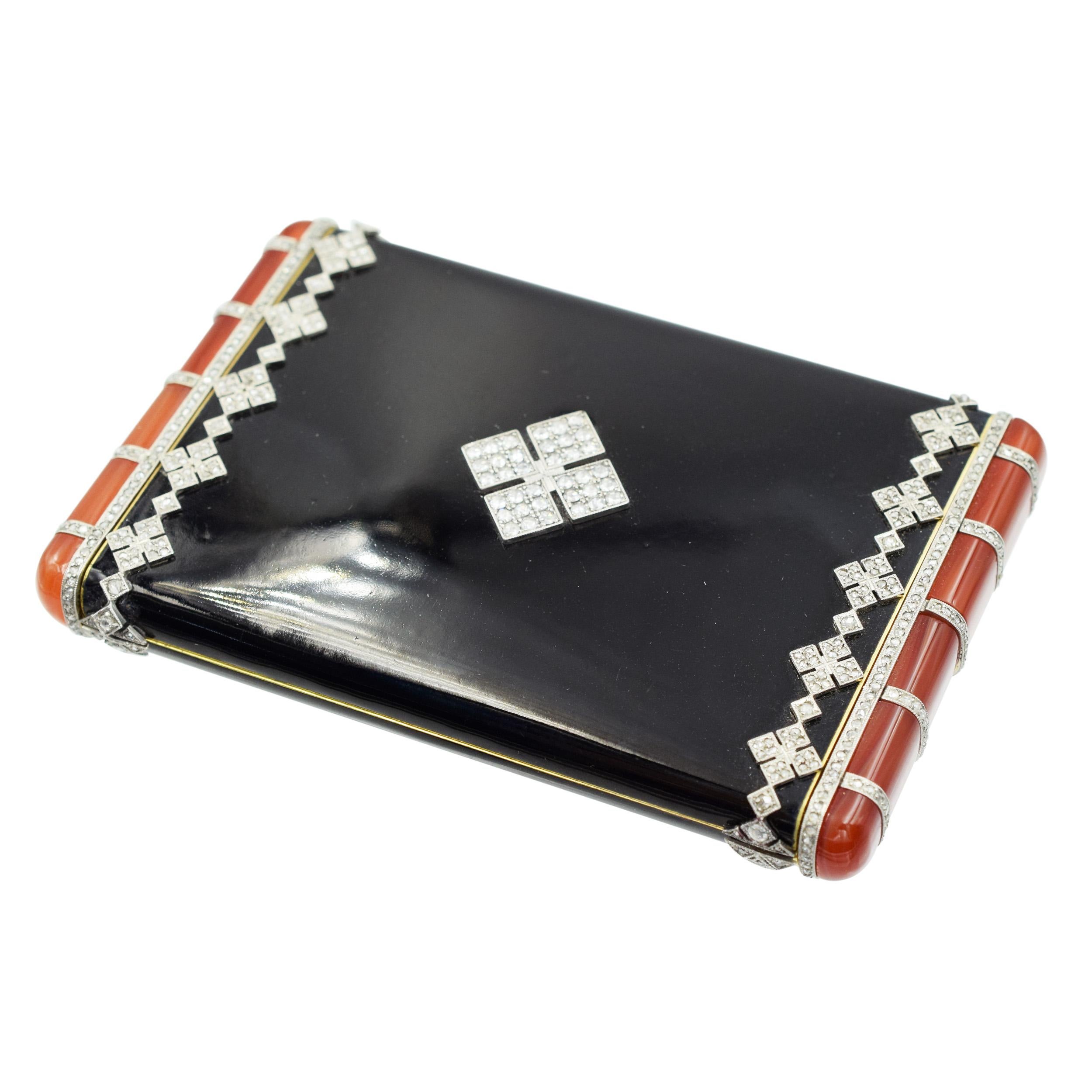 Van Cleef & Arpels Compact en diamants, émail noir et pierres précieuses orange en vente 1