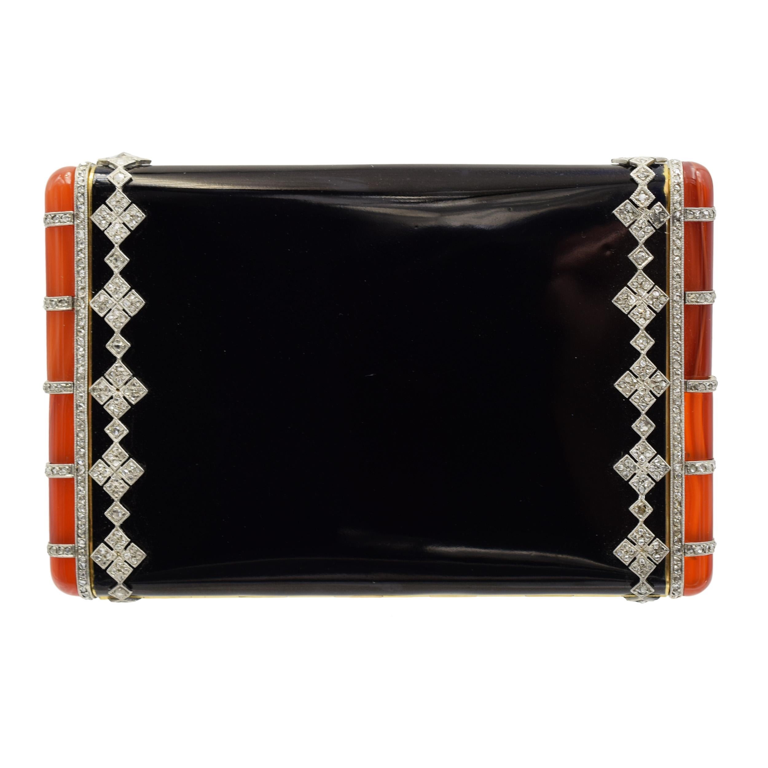 Van Cleef & Arpels Compact en diamants, émail noir et pierres précieuses orange en vente 2