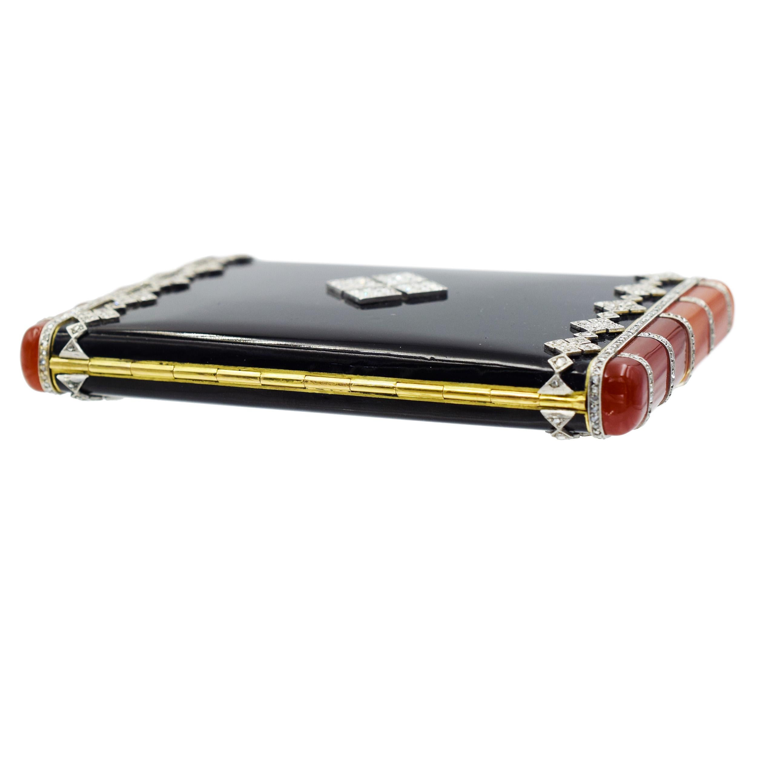 Van Cleef & Arpels Compact en diamants, émail noir et pierres précieuses orange en vente 3