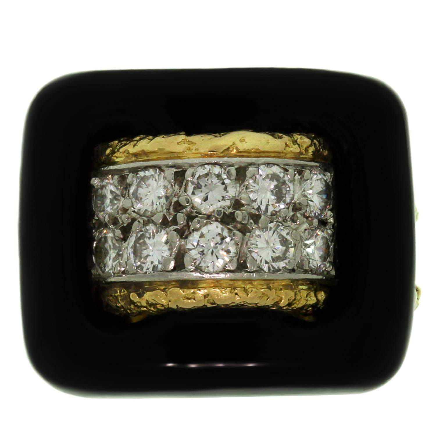 Van Cleef & Arpels Diamant Schwarzer Onyx Strukturierter Gelbgold Ring (Brillantschliff) im Angebot