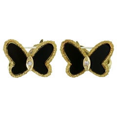 Van Cleef & Arpels Diamond Black Onyx Yellow Gold Butterfly Earrings