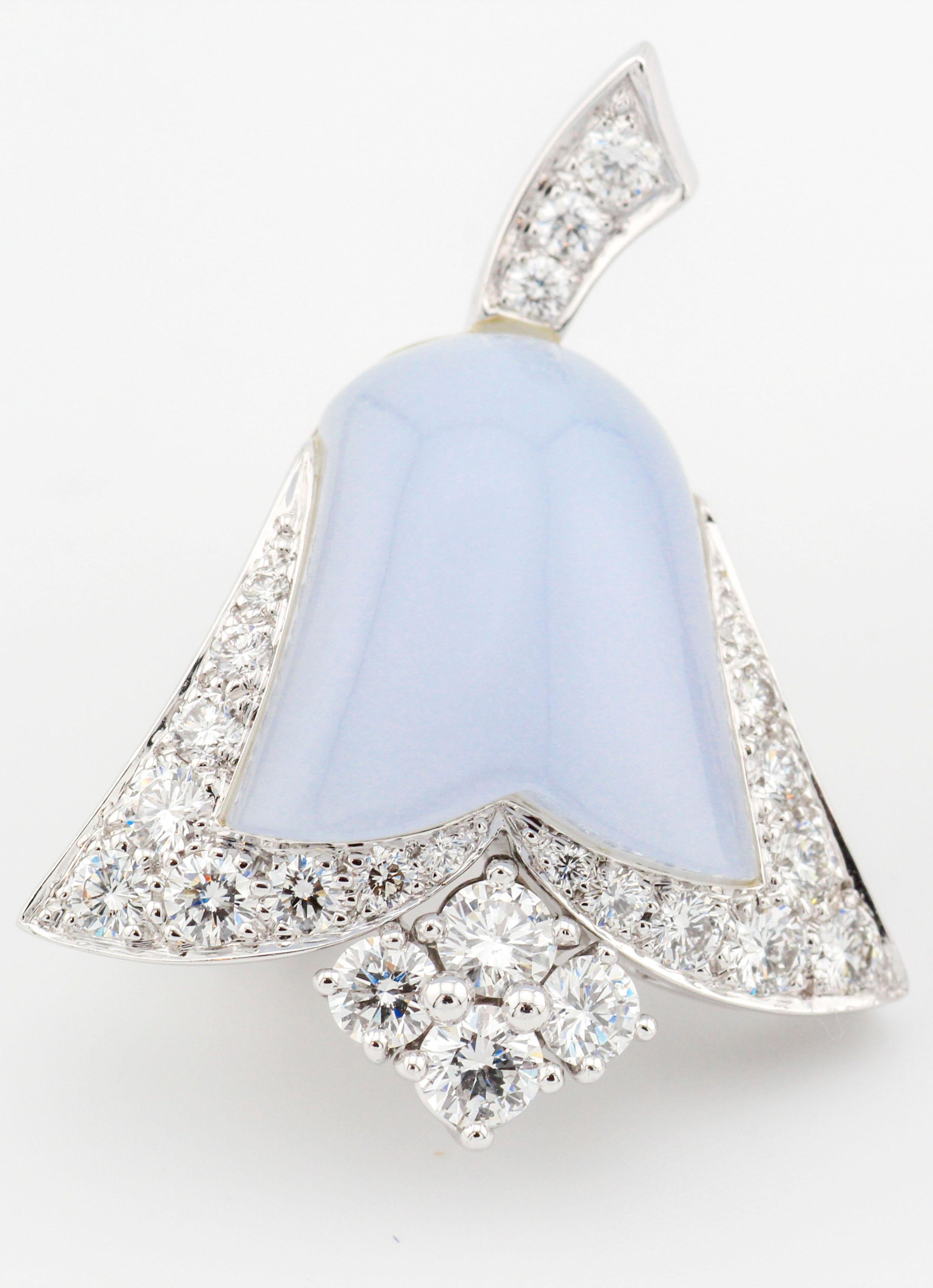 Van Cleef and Arpels Diamond Blue Chalcedony 18k White Gold Bellflower