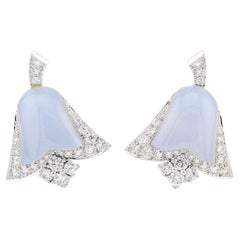 Van Cleef & Arpels Diamond Blue Chalcedony 18k White Gold Bellflower Earrings