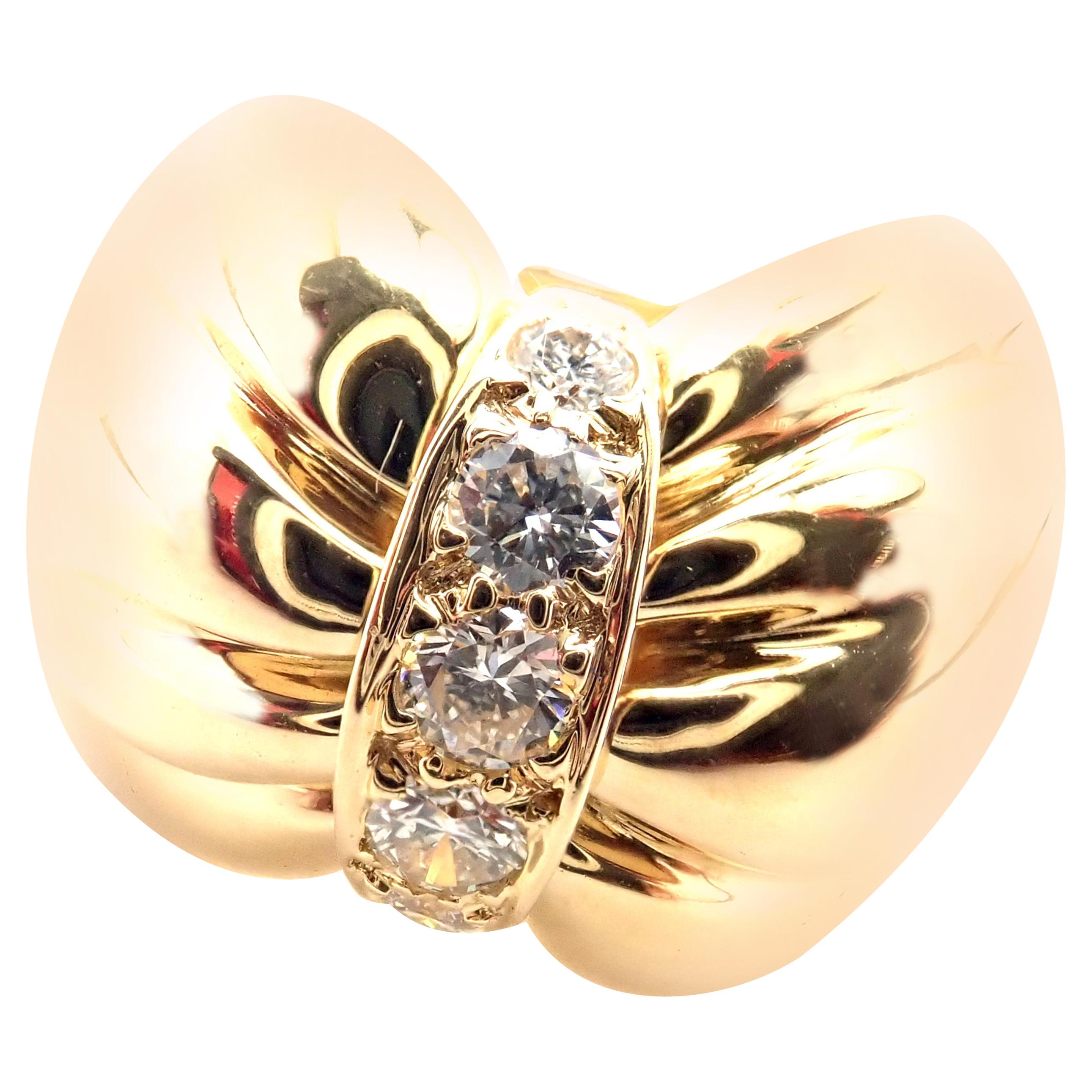 Van Cleef & Arpels Diamond Bow Design Yellow Gold Band Ring For Sale