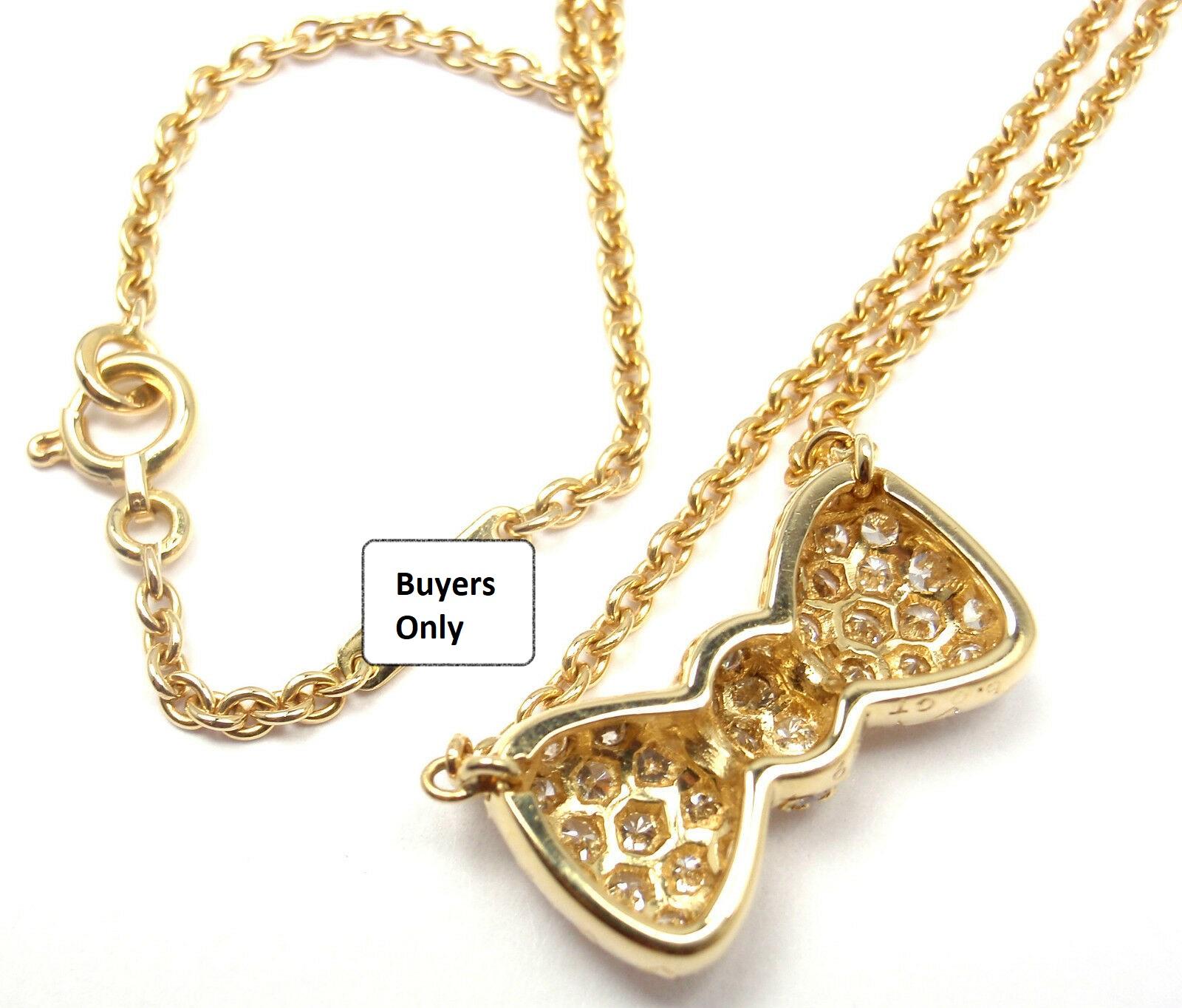 Van Cleef & Arpels Diamond Bow Yellow Gold Pendant Necklace In New Condition In Holland, PA