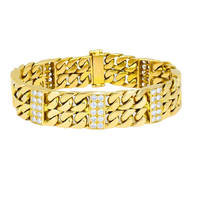 Women's or Men's Van Cleef & Arpels Diamond Bracelet Curb Link 18k Gold Vintage Estate Jewelry For Sale