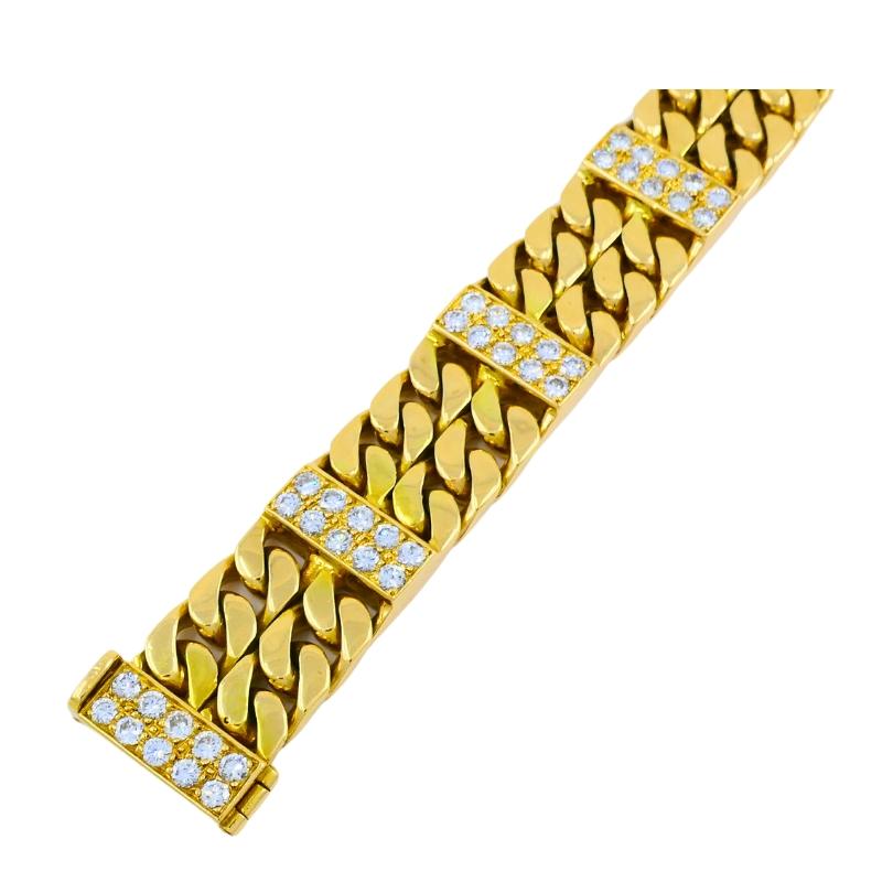 Van Cleef & Arpels Diamond Bracelet Curb Link 18k Gold Vintage Estate Jewelry For Sale 3