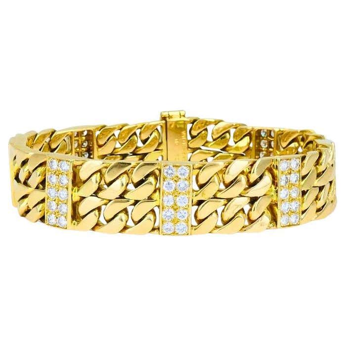 Van Cleef and Arpels Diamond Bracelet Curb Link 18k Gold Vintage Estate ...