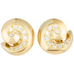 Van Cleef & Arpels Diamond Breeze Swirl Yellow Gold Omega Earrings