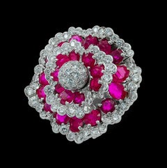 Van Cleef & Arpels Diamond Burma Ruby Platinum Camélia Flower Brooch