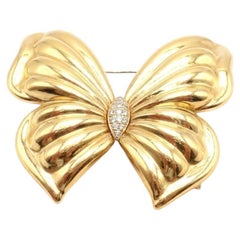 Van Cleef & Arpels Diamond Butterfly Brooch 18K Gold Large Vintage Design