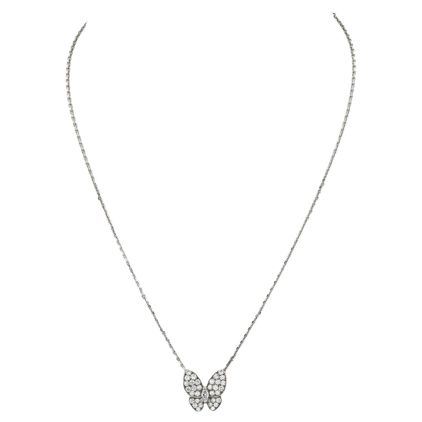 Van Cleef & Arpels Diamond Butterfly Papillon White Gold Necklace For Sale