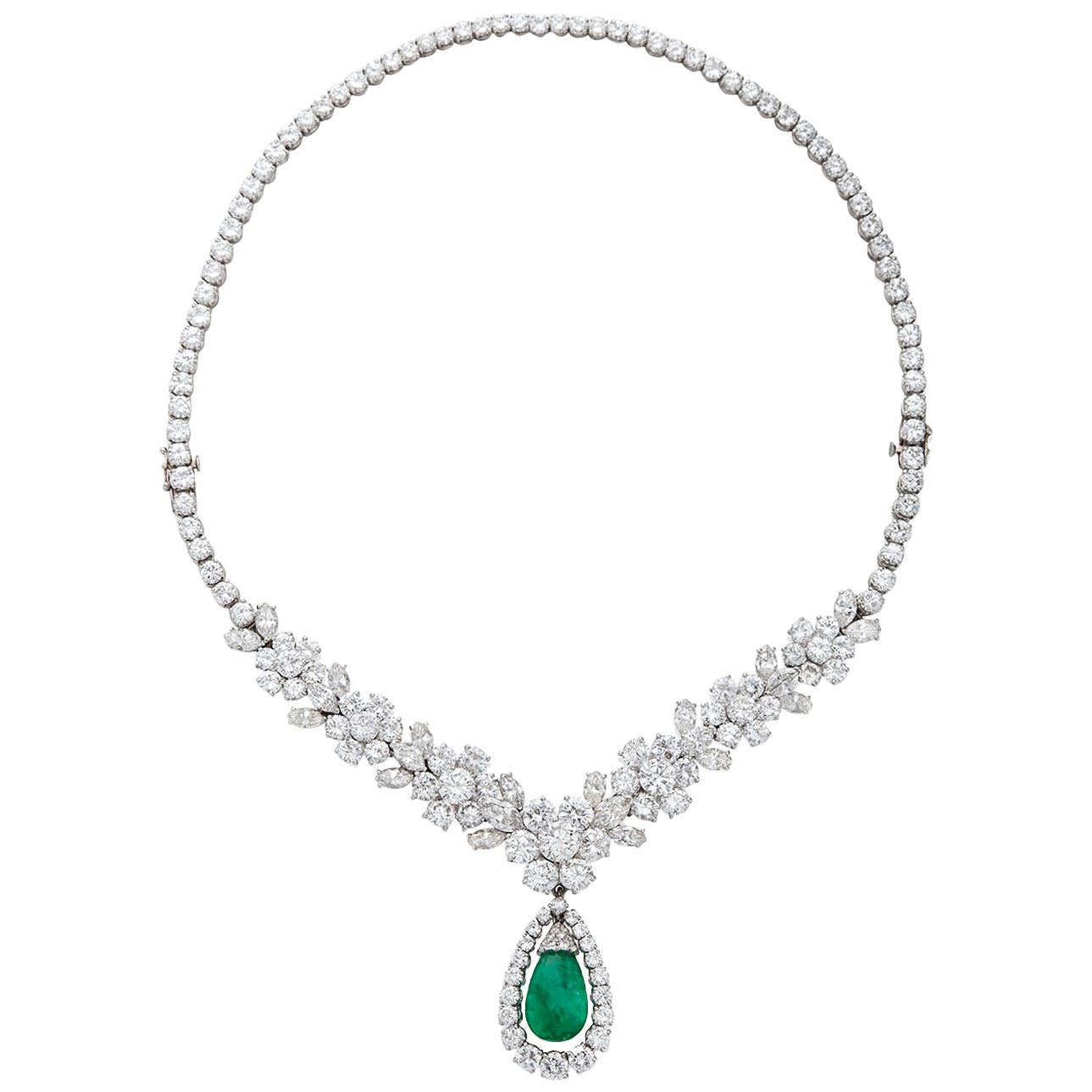 Van Cleef and Arpels Diamond Cabochon Emerald Pendant Necklace or ...