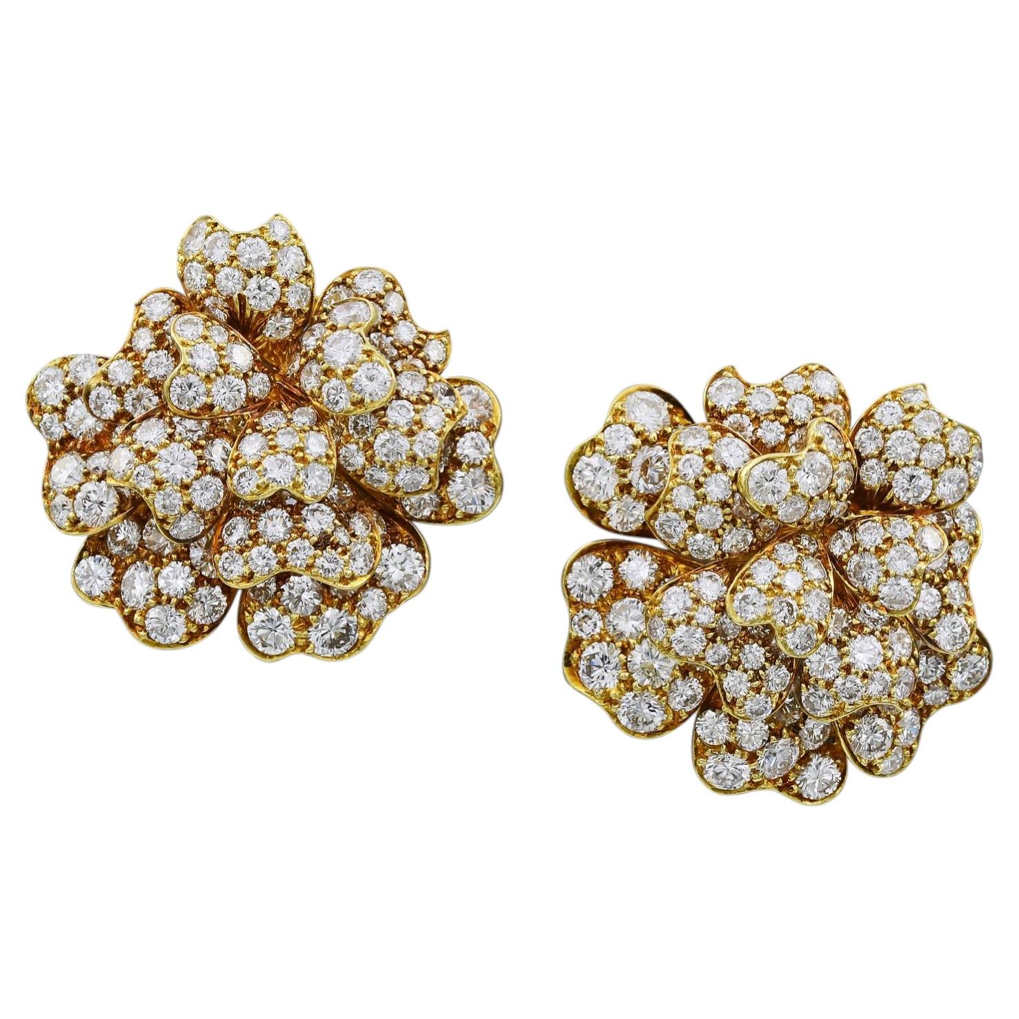 Van Cleef & Arpels Diamond Camellia Gold Earrings