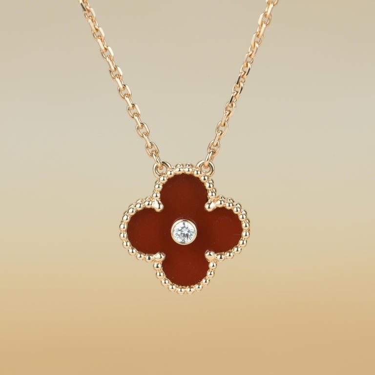 Van Cleef and Arpels Diamond Carnelian Limited Edition Alhambra Rose Gold  Necklace at 1stDibs | van cleef necklace, van cleef and arpels carnelian  necklace, van cleef holiday pendant
