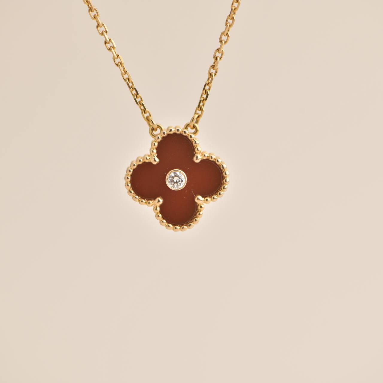 Van Cleef & Arpels Diamond Carnelian Limited Edition Alhambra Rose Gold Necklace 1