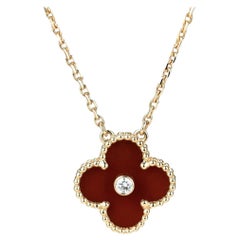 Van Cleef & Arpels Diamond Carnelian Limited Edition Alhambra Rose Gold Necklace