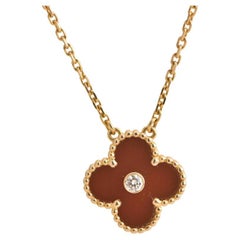 Van Cleef & Arpels Diamond Carnelian Limited Edition Alhambra Rose Gold Necklace