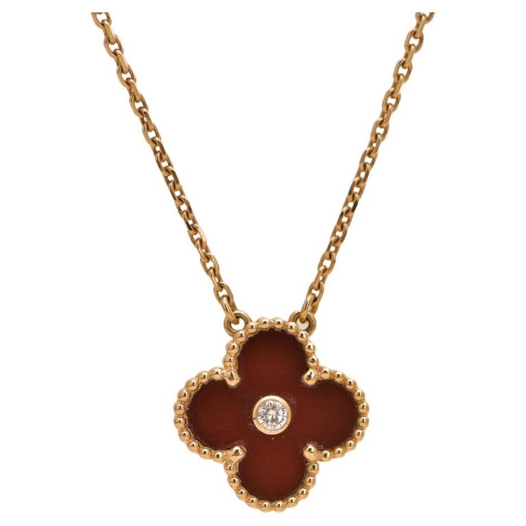 Van Cleef and Arpels Diamond Carnelian Limited Edition Alhambra Rose Gold  Necklace at 1stDibs | vca au750 necklace price, vca au750 price, vca  limited edition 2023