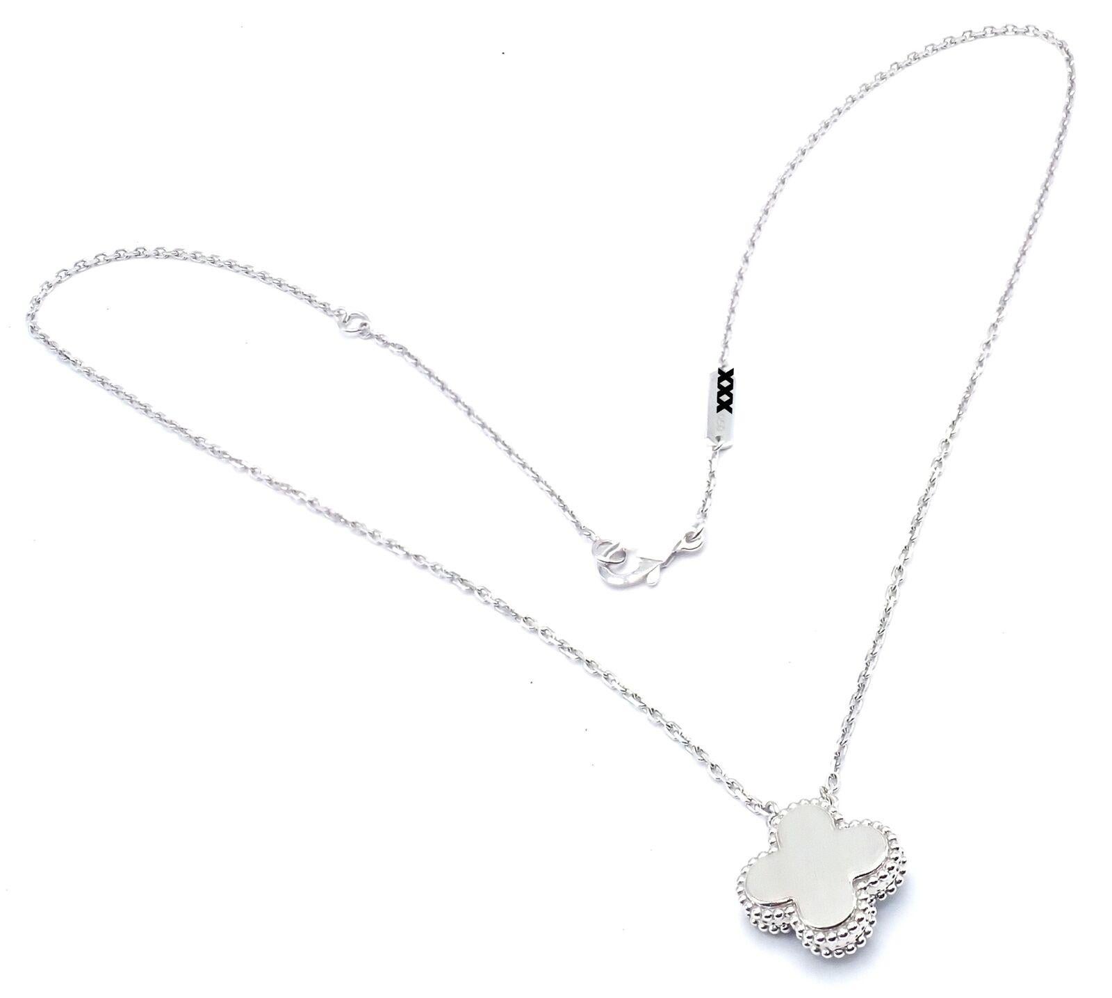 Van Cleef & Arpels Diamond Celadon Sevres Porcelain White Gold Alhambra Necklace For Sale 5