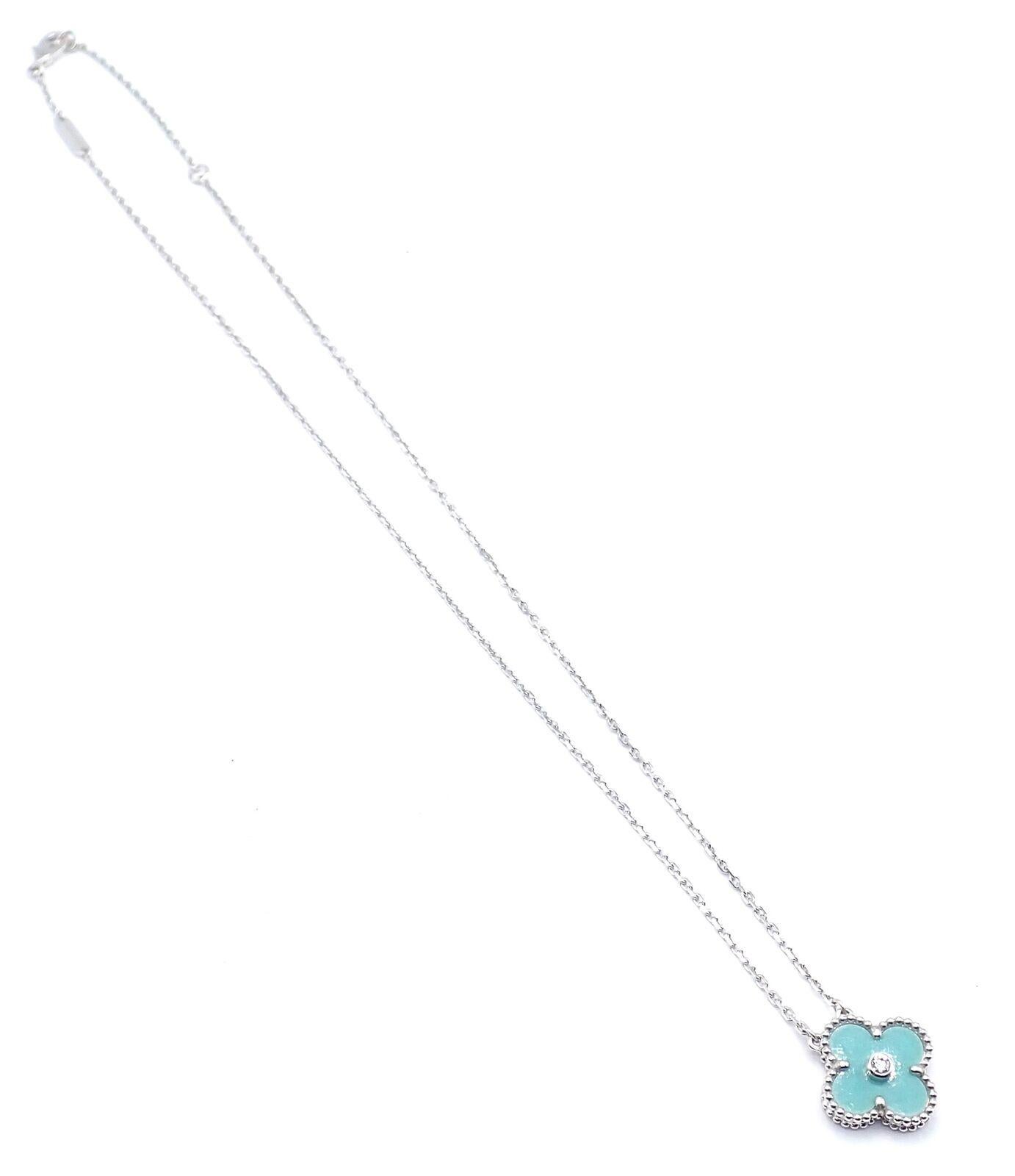 Van Cleef & Arpels Diamond Celadon Sevres Porcelain White Gold Alhambra Necklace For Sale 6
