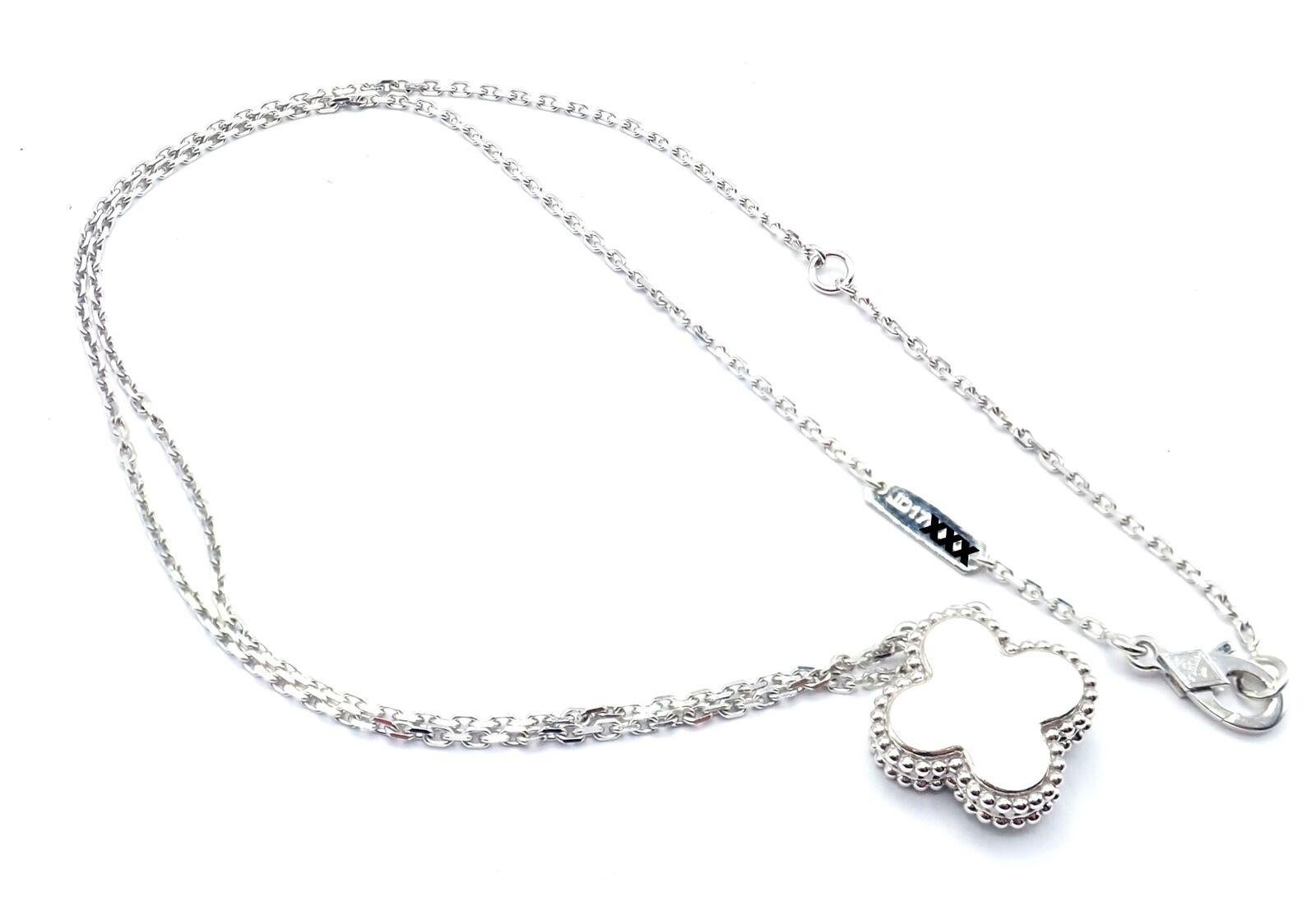 Van Cleef & Arpels Diamond Celadon Sevres Porcelain White Gold Alhambra Necklace For Sale 8
