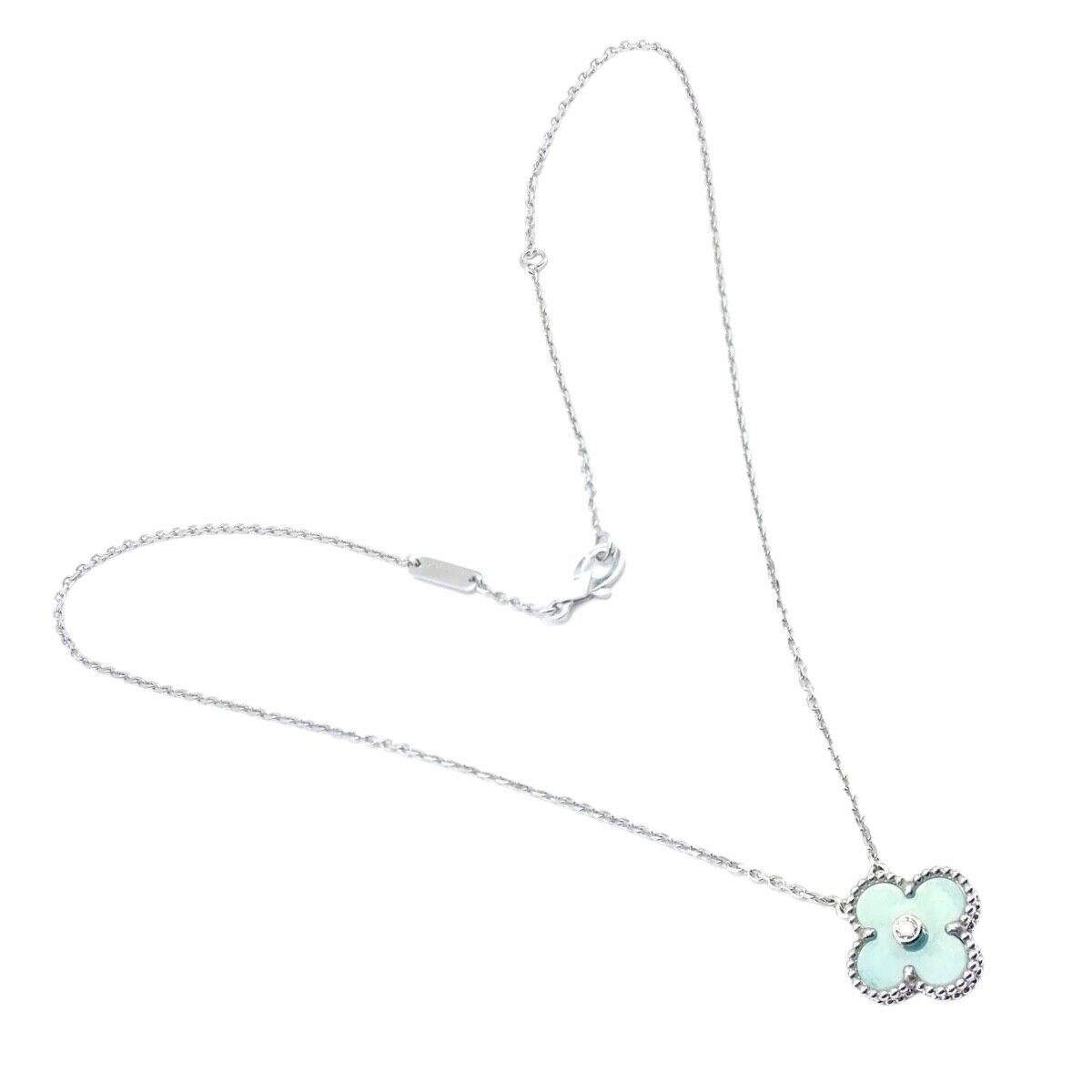 Brilliant Cut Van Cleef & Arpels Diamond Celadon Sevres Porcelain White Gold Alhambra Necklace For Sale