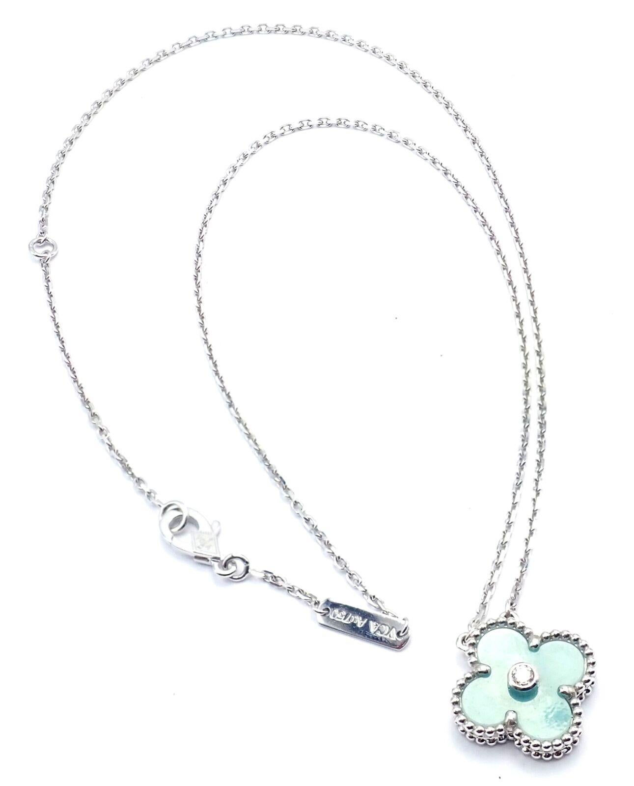 Women's or Men's Van Cleef & Arpels Diamond Celadon Sevres Porcelain White Gold Alhambra Necklace For Sale