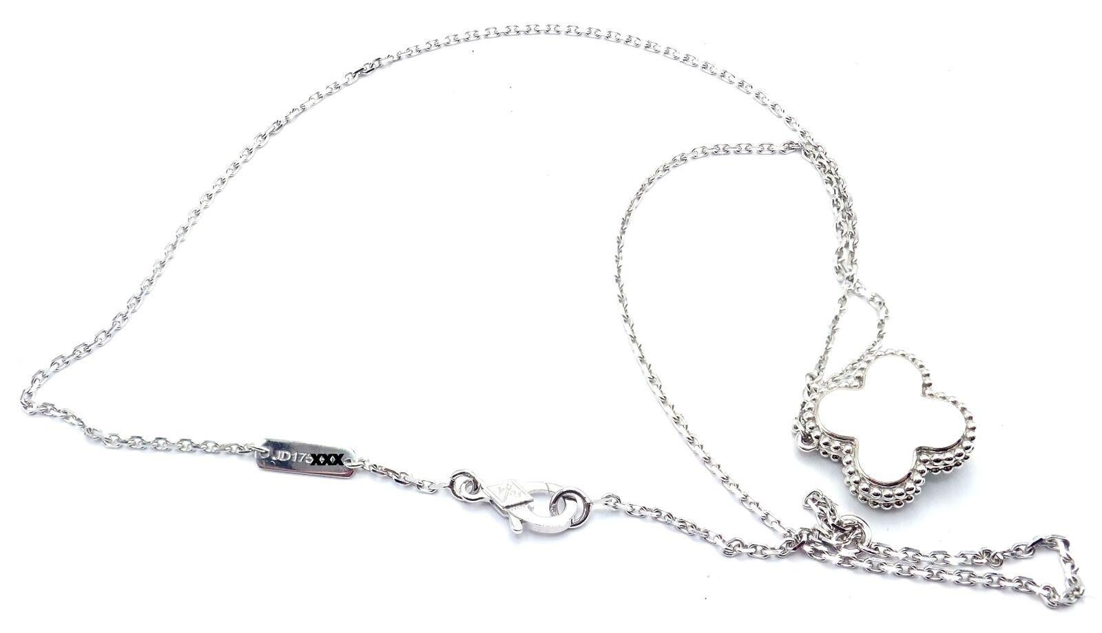 Van Cleef & Arpels Diamond Celadon Sevres Porcelain White Gold Alhambra Necklace For Sale 2