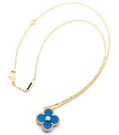 Van Cleef & Arpels Diamond Celestial Blue Sèvres Porcelain Alhambra Necklace