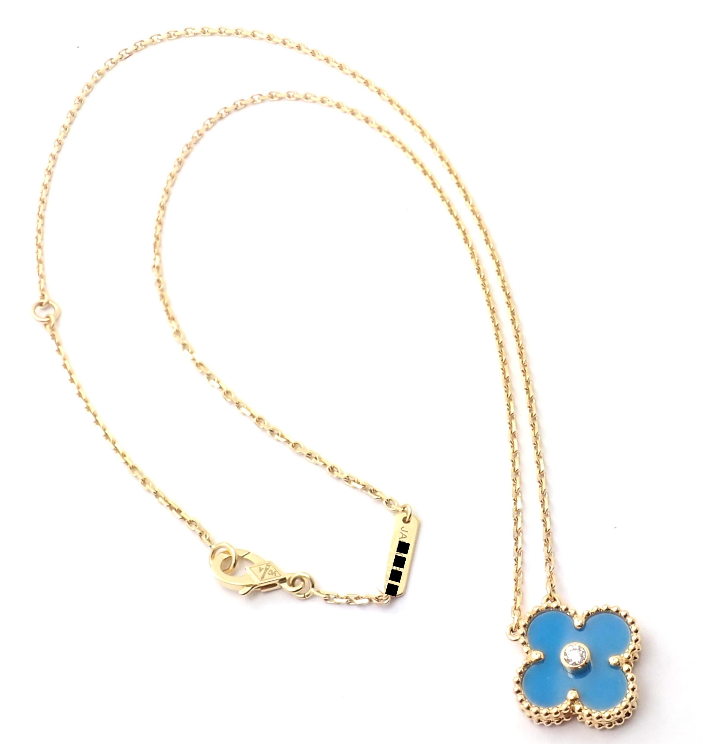 Van Cleef & Arpels Diamond Celestial Blue Sèvres Porcelain Alhambra Necklace In Excellent Condition In Southampton, PA