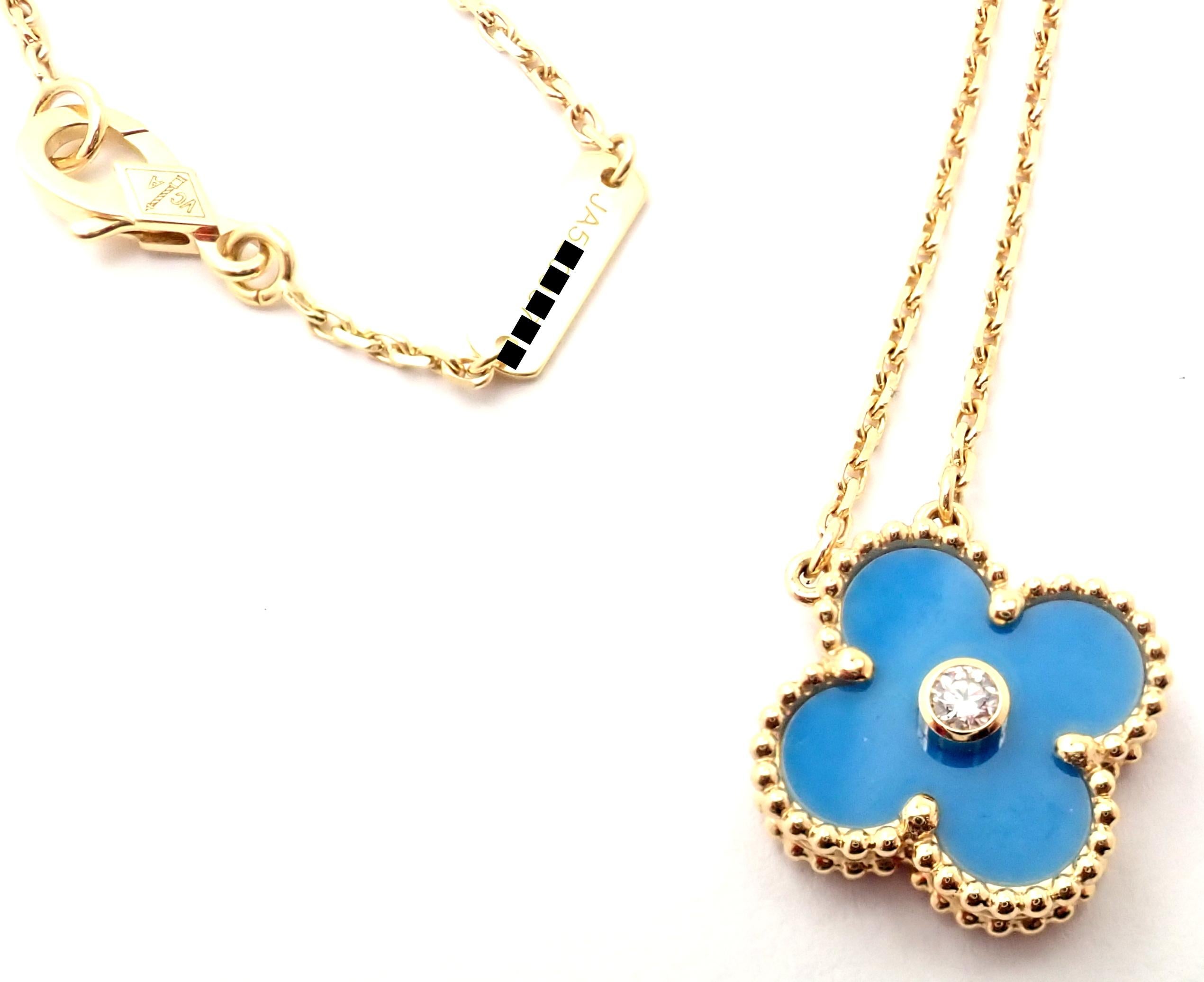 Women's or Men's Van Cleef & Arpels Diamond Celestial Blue Sèvres Porcelain Alhambra Necklace