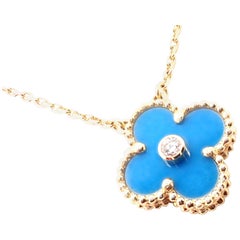 Van Cleef & Arpels Diamant-Halskette aus himmelblauem Sèvres-Porzellan Alhambra