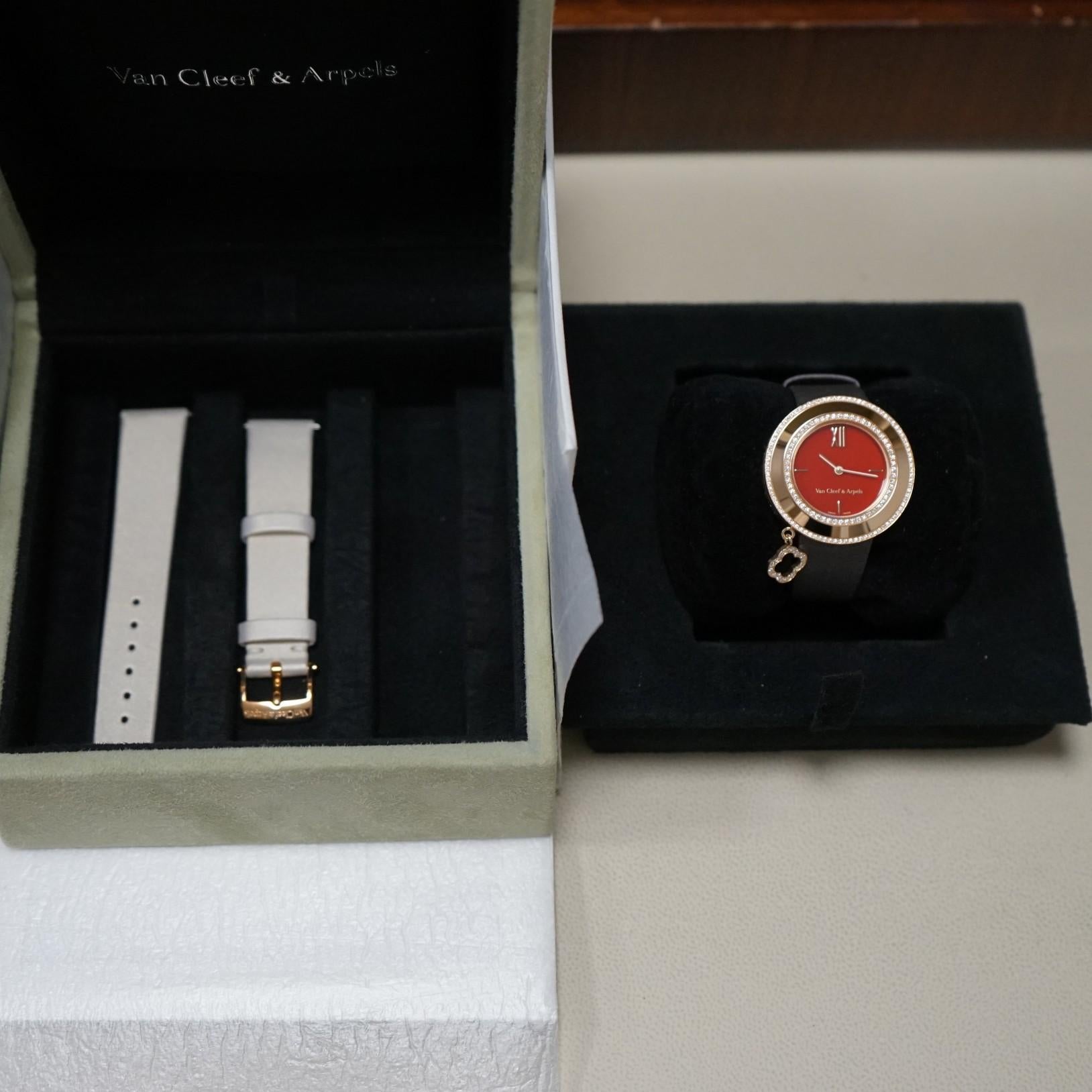 Van Cleef & Arpels Diamond Charm in 18 Karat Rose Gold on a Strap For Sale 1