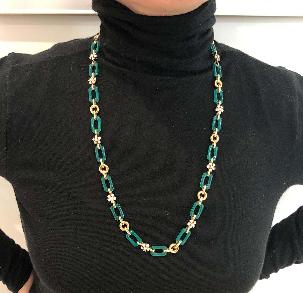 Round Cut Van Cleef & Arpels Diamond, Chrysoprase Long Necklace For Sale