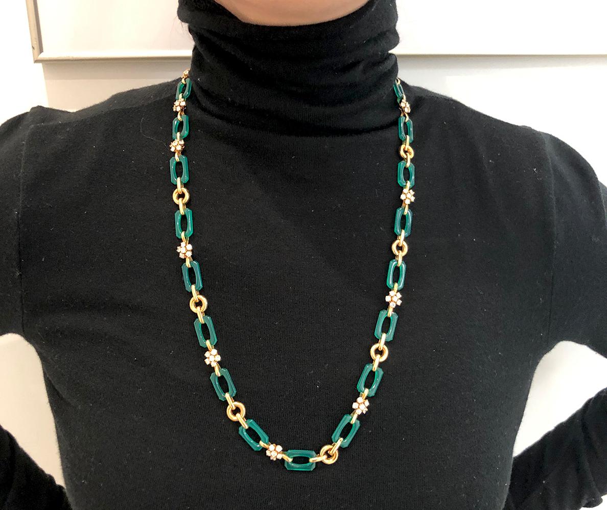 Van Cleef & Arpels Diamond, Chrysoprase Long Necklace In Good Condition For Sale In New York, NY