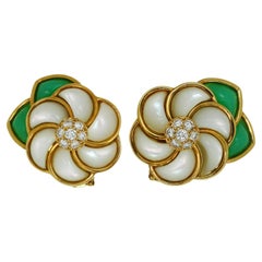 Van Cleef & Arpels Diamond Chrysoprase Mother-of-pearl Flower Earrings