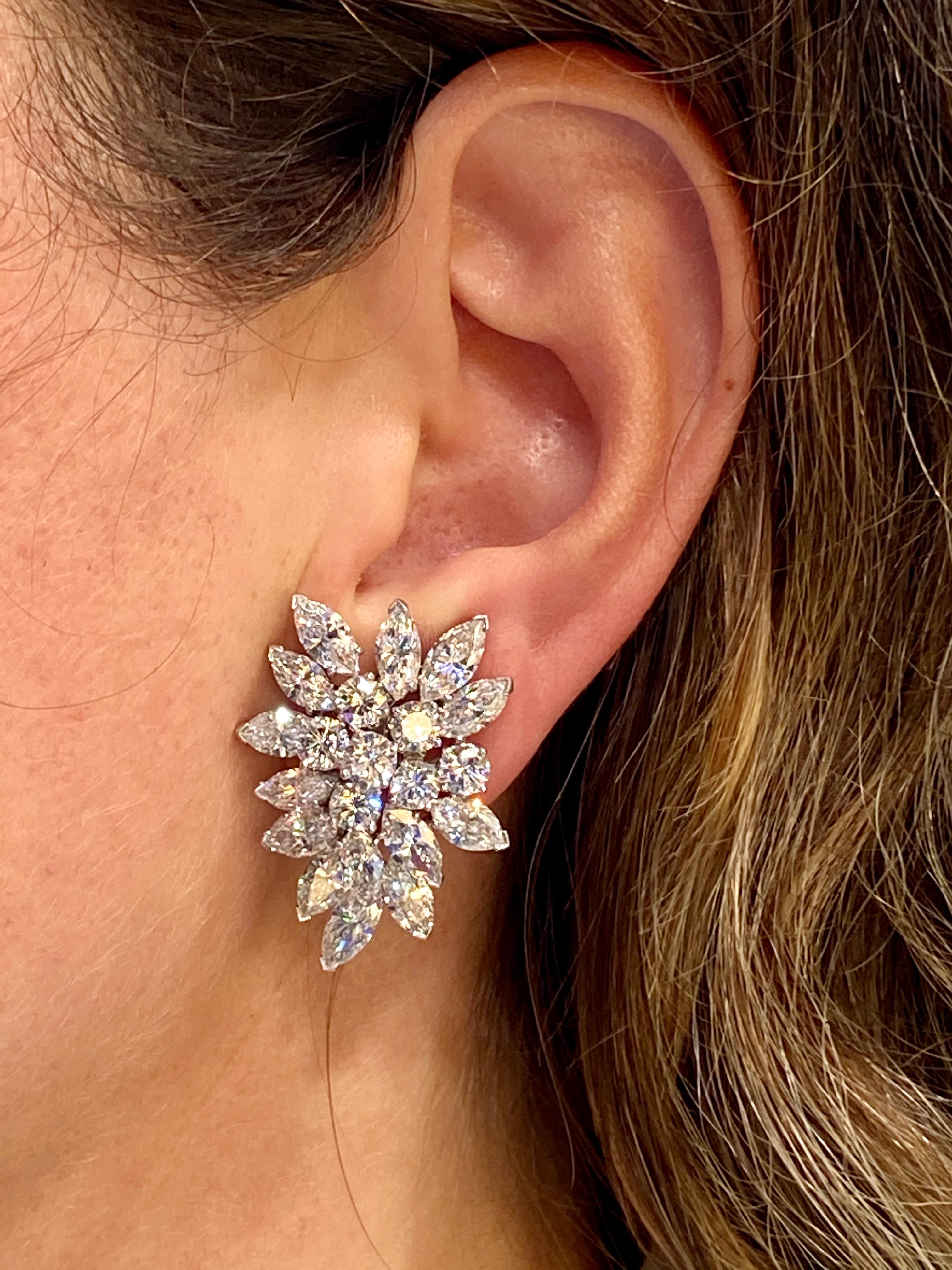 Marquise Cut Van Cleef & Arpels Diamond Cluster Platinum Earrings For Sale