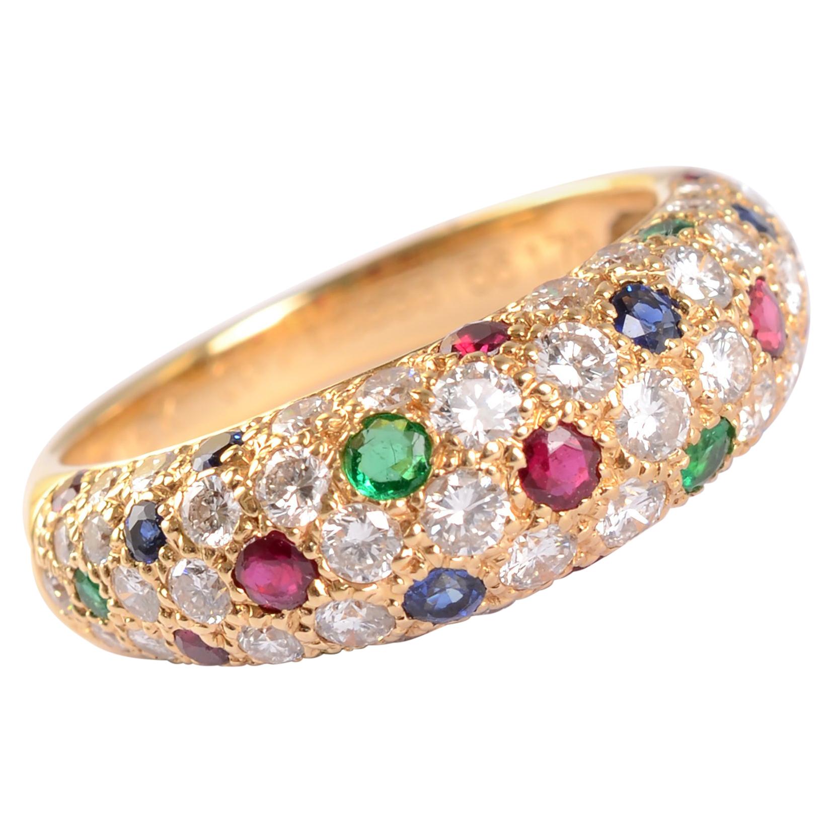 Van Cleef & Arpels Diamond Cocktail Ring with Rubies, Sapphires and Emeralds